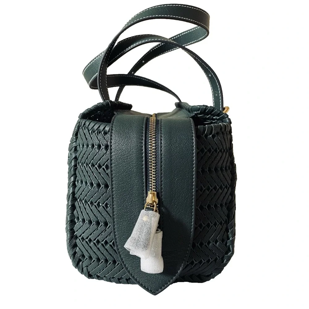 Anya Hindmarch Neeson Zip Top Handbag Woven‎ Braided Leather Top Handle Green